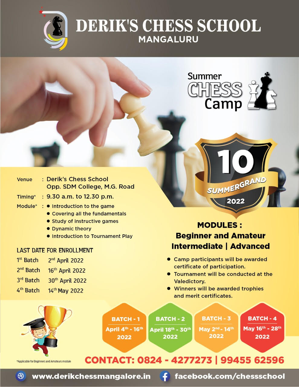 [ 4th Batch ] 10th SUMMERGRAND CHESS CAMP IN MANGALORE – Enroll before 14th May 2022